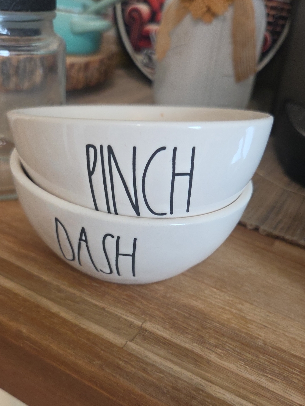 Rae Dunn White Ceramic Bowls with Black 'PINCH' & 'DASH' Lettering